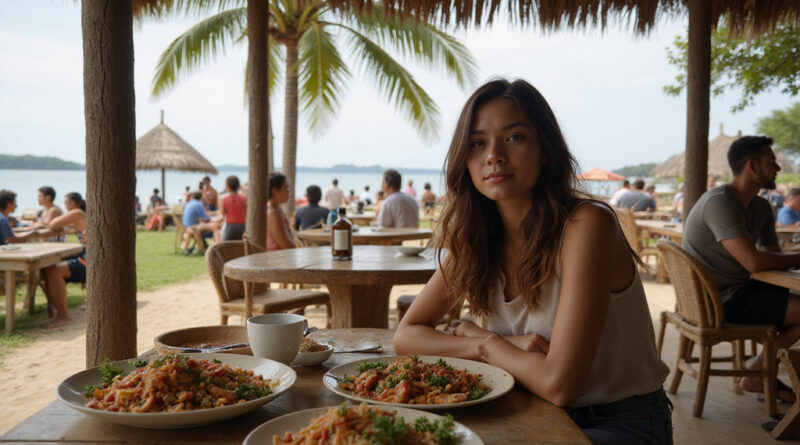 Backpacker enjoying Brazilian dishes at a Porto Seguro restaurant