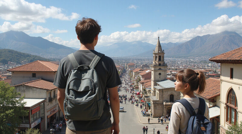 Backpackers exploring vibrant street markets in Porto Montt, Chile