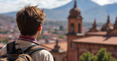Young backpacker enjoying the breathtaking scenery in Arequipa, Peru