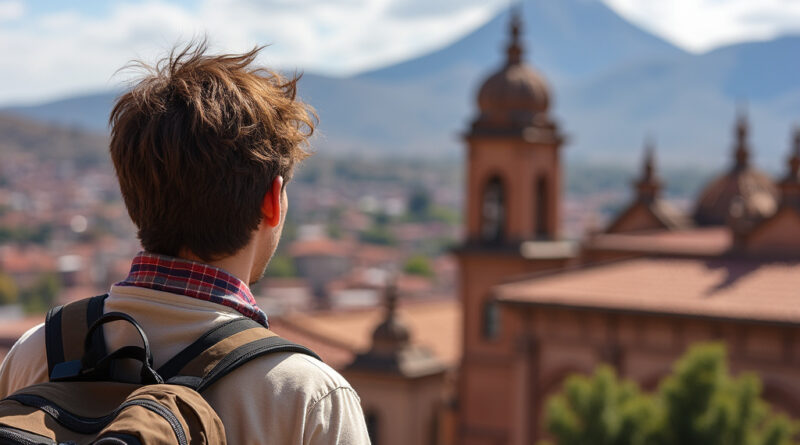 Young backpacker enjoying the breathtaking scenery in Arequipa, Peru