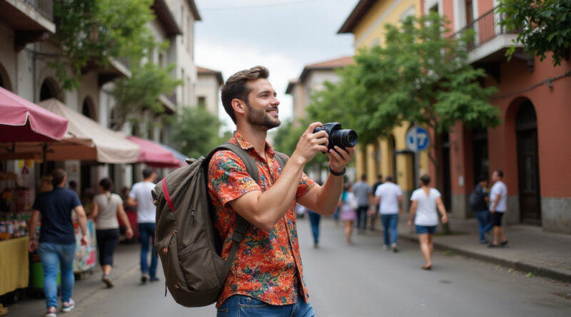 Backpacker exploring vibrant streets of בוגוטה קולומביה