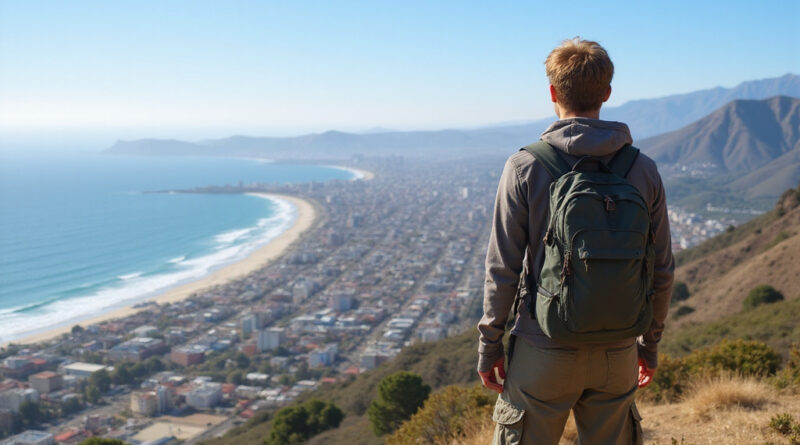 Backpacker overlooking המלצות על ויניה דל מאר צ'ילה beach town