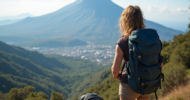 Backpacker enjoying Pichincha Volcano view in פיוראי פרו recommendation