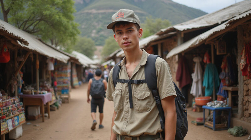 Young adult backpacker exploring Quechua region in Peru