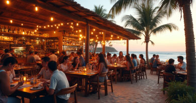 Lively backpacker restaurant in Mancora, Peru near the beach