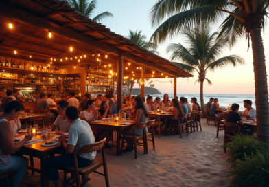 Lively backpacker restaurant in Mancora, Peru near the beach