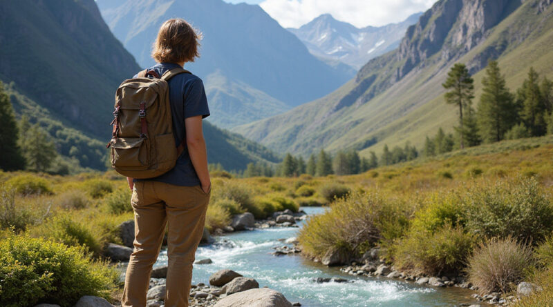 Young backpacker admiring stunning Santiago, Chile trek landscapes