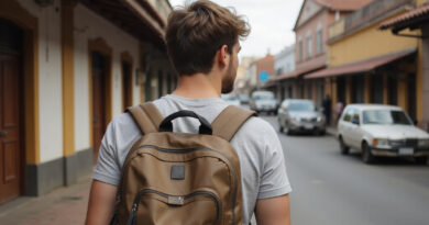 Backpacker exploring bustling street in Cali, Colombia near הוסטלים מומלצים בקאלי קולומביה
