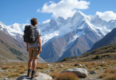 Backpacker appreciating Cordillera Blanca range near הוסטלים מומלצים בפיוראי פרו