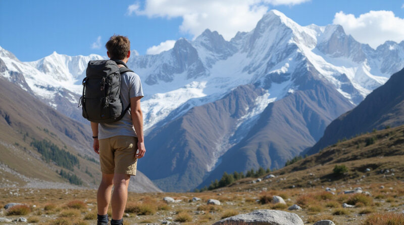 Backpacker appreciating Cordillera Blanca range near הוסטלים מומלצים בפיוראי פרו