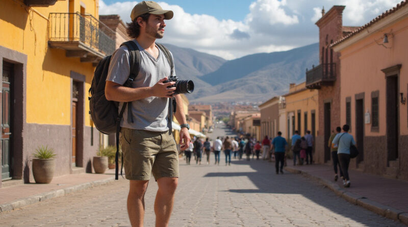 Young backpacker exploring הוסטלים מומלצים בפונו פרו's streets and architecture
