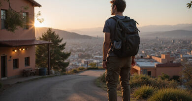Backpacker observing recommended hostel in Copiapó, Chile