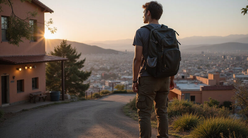 Backpacker observing recommended hostel in Copiapó, Chile