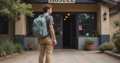 Young adult backpacker at recommended hostel in Ica, Peru