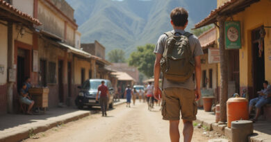 Backpacker exploring recommended hostels in La Guajira, Colombia.