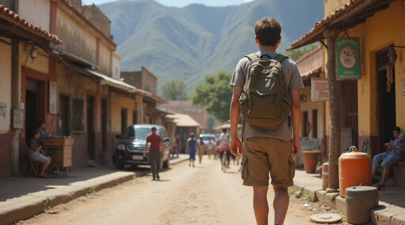 Backpacker exploring recommended hostels in La Guajira, Colombia.