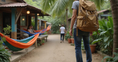 Backpacker at recommended hostel in Palomino, Colombia