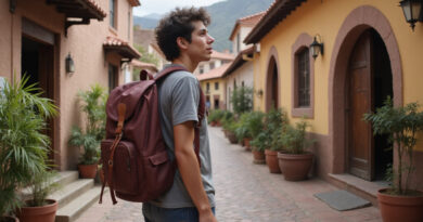 Backpacker exploring recommended hostels in Pisac, Peru