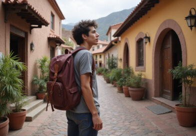 Backpacker exploring recommended hostels in Pisac, Peru