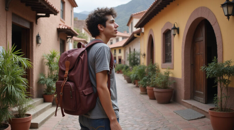 Backpacker exploring recommended hostels in Pisac, Peru