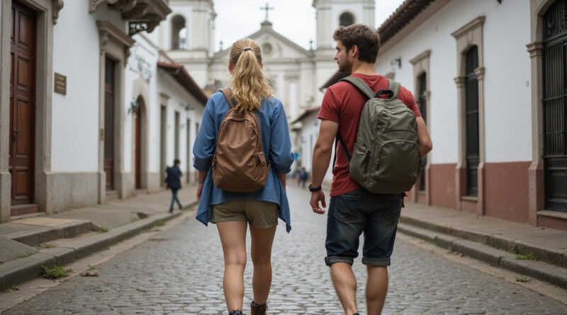 Young adults backpacking in recommended hostels in Popayan, Colombia