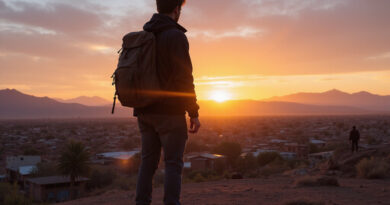Backpacker observing sunset at recommended hostels in San Pedro de Atacama, Chile