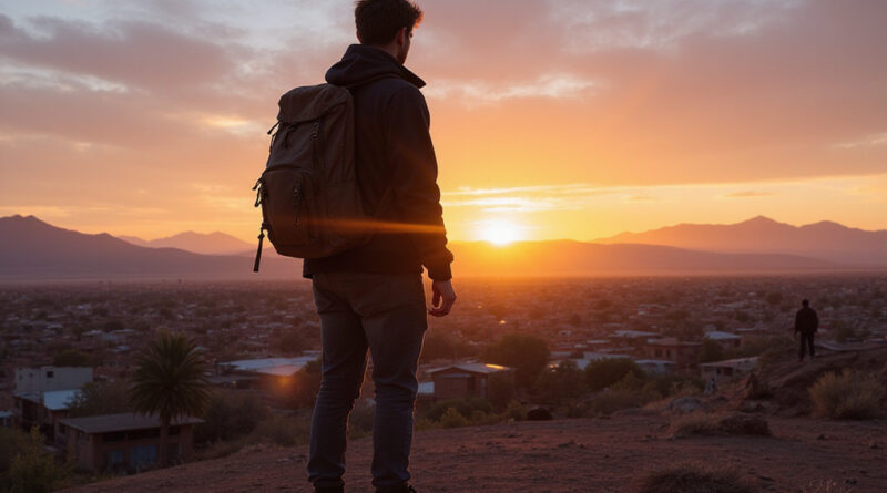 Backpacker observing sunset at recommended hostels in San Pedro de Atacama, Chile