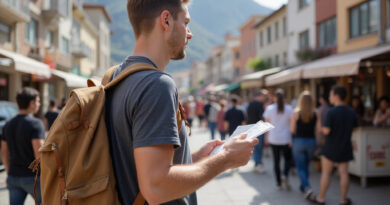 Young backpacker exploring vibrant town center of Viña del Mar, Chile