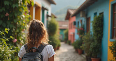 Young backpacker exploring recommended hostel in Zipaquira, Colombia