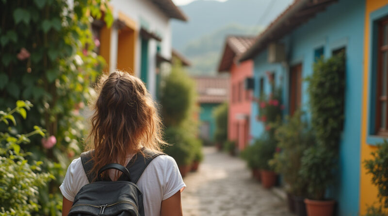 Young backpacker exploring recommended hostel in Zipaquira, Colombia