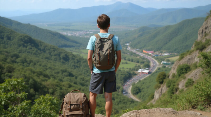 Backpacker overlooking scenic landscapes in בבאראנקייה קולומביה