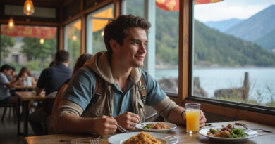 Young backpacker enjoying meal at vibrant מסעדות בפוקון צ'ילה