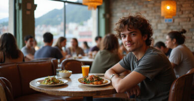 Young backpacker in lively מסעדות בבוגוטה קולומביה showcasing Latin cuisine