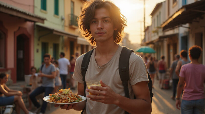 Backpacker exploring vibrant streets and מסעדות באולינדה ברזיל