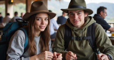 Backpackers enjoying local cuisine at Bucalemu, Chile restaurant