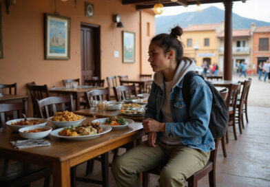 Young backpacker enjoying meal in traditional מסעדות בארקיפה פרו