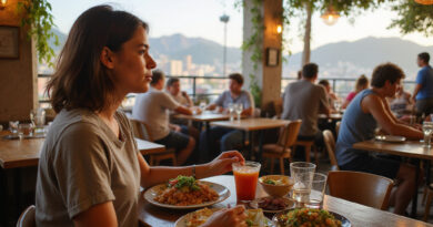 Young adult backpacker enjoying מסעדות בגרנדהברזיל scene