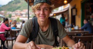 Backpacker enjoying culinary delights at מסעדות בפיסאק פרו