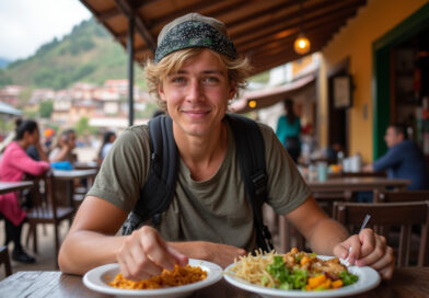 Backpacker enjoying culinary delights at מסעדות בפיסאק פרו