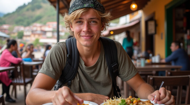 Backpacker enjoying culinary delights at מסעדות בפיסאק פרו