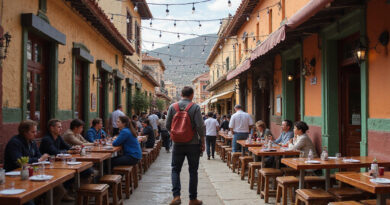 Bustling restaurant scene in מסעדות בפונו פרו with backpackers