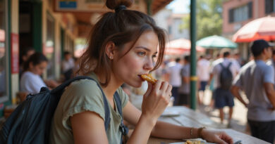 Backpacker enjoying local cuisine at מסעדות בקויאבה ברזיל
