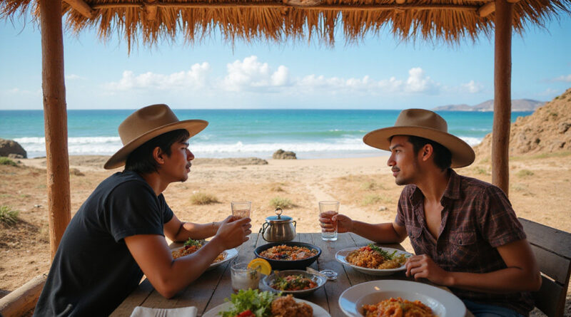 Backpackers enjoying Colombian cuisine in מסעדות בלה גואחירה קולומביה