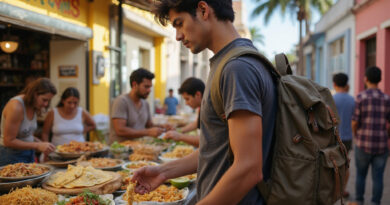Young backpacker exploring food scene in Salvador, Brazil