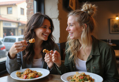 Backpackers enjoying meal in authentic restaurant, Trujillo, Peru