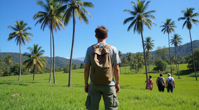 Backpacker admiring Cocora Valley in Salento, Colombia