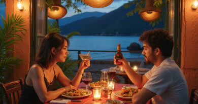 Vibrant dining scene at מסעדות בסנטה מרתה קולומביה with traditional Colombian food.