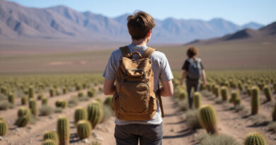 Backpacker admiring San Pedro de Atacama, Chile landscapes