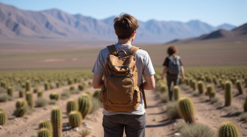 Backpacker admiring San Pedro de Atacama, Chile landscapes