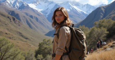 Backpacker in Huarez Peru enjoying scenic snow-capped mountains